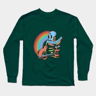 Rainbow Skeleton and Cat Friend Long Sleeve T-Shirt